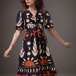 DressBerry Women Print Crepe A-Line Midi Dress