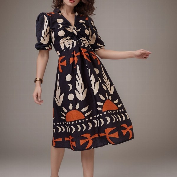 DressBerry Women Print Crepe A-Line Midi Dress