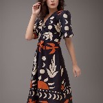 DressBerry Women Print Crepe A-Line Midi Dress