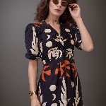 DressBerry Women Print Crepe A-Line Midi Dress