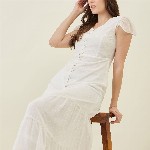 aayu Georgette Self Design A-Line Maxi Tiered Dress