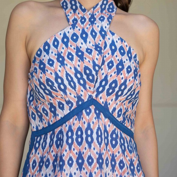 Anasi Clothing Women Ethnic Motifs Printed Halter Neck Linen Shift Maxi Dress