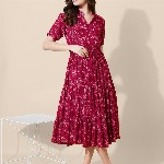 FLOWERVELLY Ethnic Motifs V-neck Fit and Flare Dress