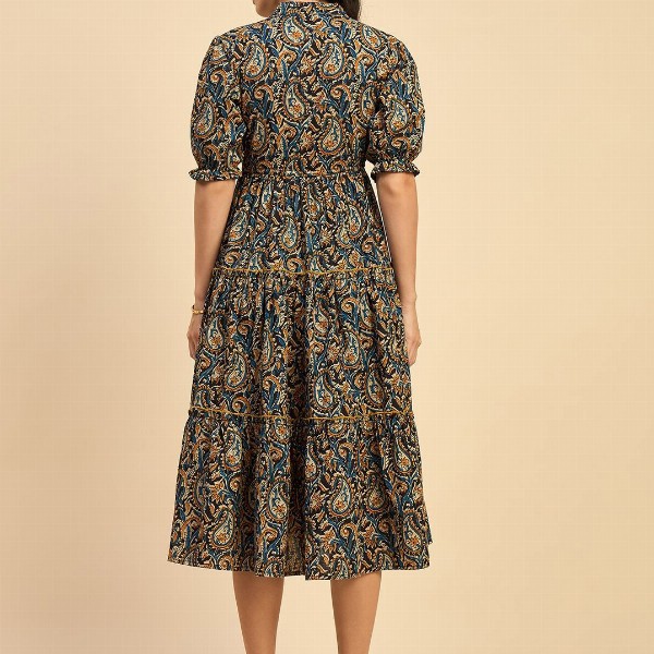 Azira Ethnic Motifs Printed Cotton Empire Midi Dress