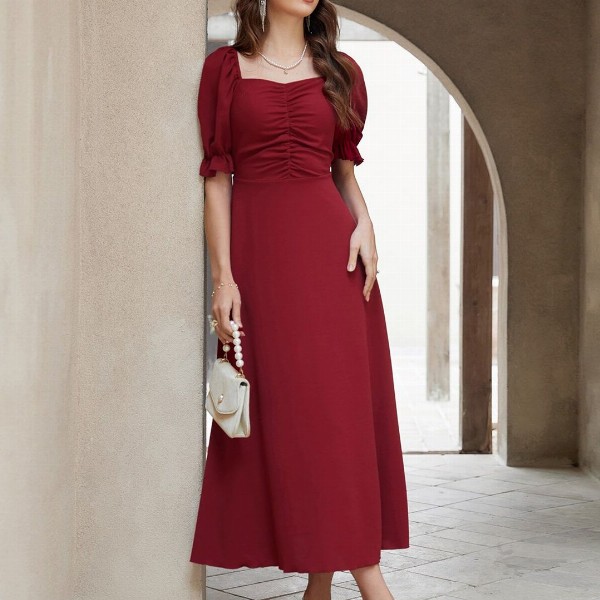 Sugathari Women Puff Sleeve A-Line Midi Dress