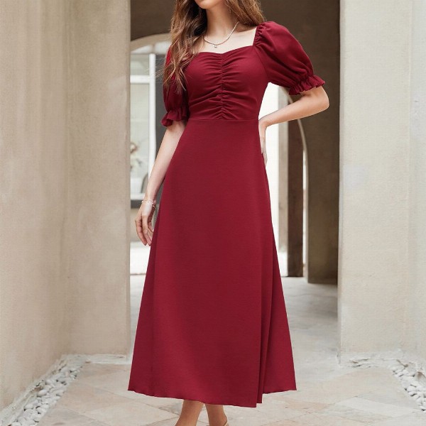 Sugathari Women Puff Sleeve A-Line Midi Dress