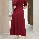 Sugathari Women Puff Sleeve A-Line Midi Dress
