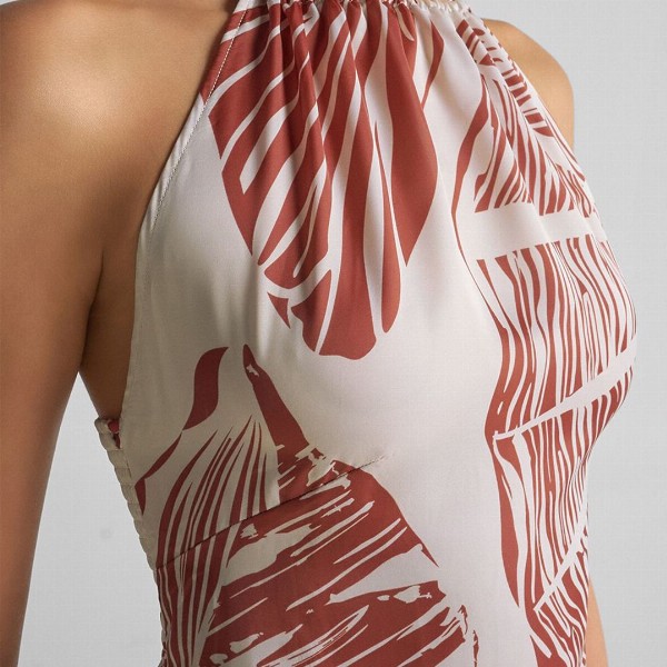 GABLOR Print Halter Neck Satin Maxi Midi Dress