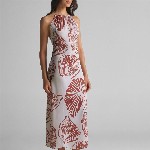 GABLOR Print Halter Neck Satin Maxi Midi Dress