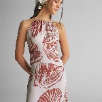 GABLOR Print Halter Neck Satin Maxi Midi Dress