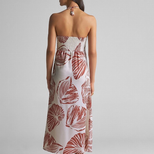 GABLOR Print Halter Neck Satin Maxi Midi Dress