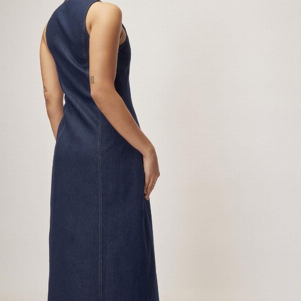 The Label Life Women Button Down Denim Sheath Midi Dress