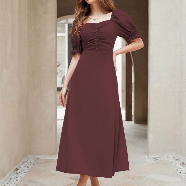 Sugathari Solid Puff Sleeve A-Line Midi Dress