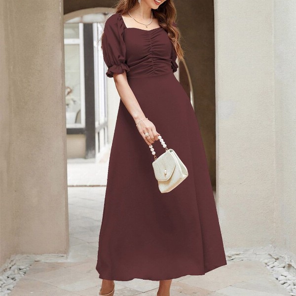 Sugathari Solid Puff Sleeve A-Line Midi Dress