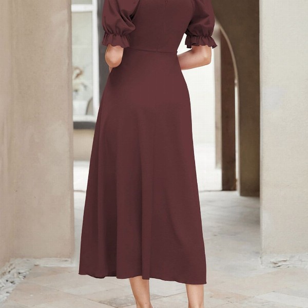 Sugathari Solid Puff Sleeve A-Line Midi Dress