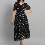 Curvydrobe Polka Dot Flared Sleeve A-Line Midi Dress