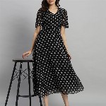 Curvydrobe Polka Dot Flared Sleeve A-Line Midi Dress