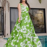 CORSICA Women Tropical Print Gathered or Pleated Tiered Maxi Dress