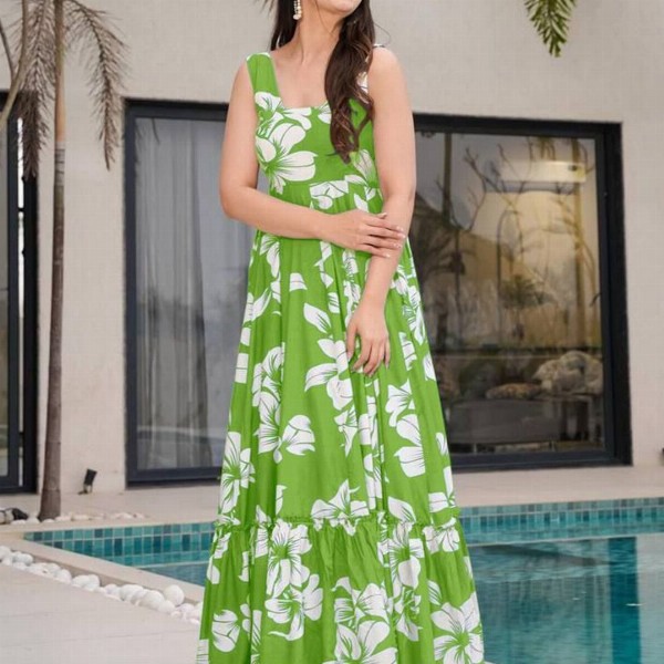 CORSICA Women Tropical Print Gathered or Pleated Tiered Maxi Dress