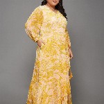 Miss Chase A+ Plus Size Floral Printed V-Neck Flared Maxi Dress