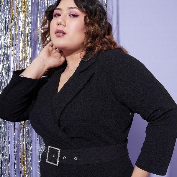 SASSAFRAS Curve Belted V-Neck Sheath Dress