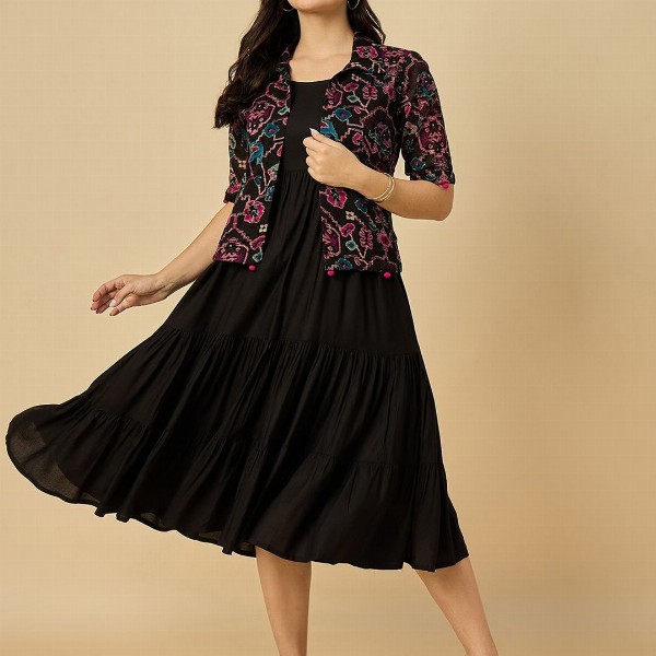 Azira Fit & Flare Midi Dress With Jacket