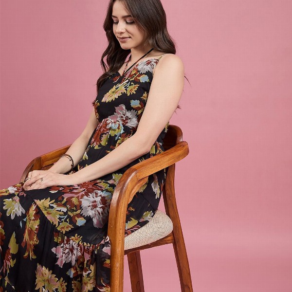 DressBerry Floral Print Chiffon Maxi Dress