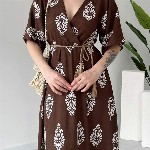 MANOJAVA Women Ethnic Motifs Printed Applique Wrap Midi Dress