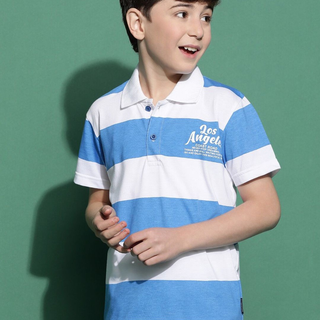 Lil Tomatoes Boys Striped Polo Collar Casual T-shirt