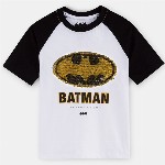Nap Chief Kids Unisex Batman Logo Reversible Sequins Pure Cotton Relaxed Fit T-Shirt