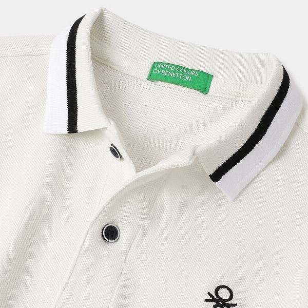 United Colors of Benetton Boys Polo Collar Extended Sleeves Pure Cotton T-shirt