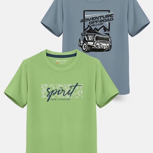 HELLCAT Boys Pack Of 2 Typography Printed Cotton T-shirt