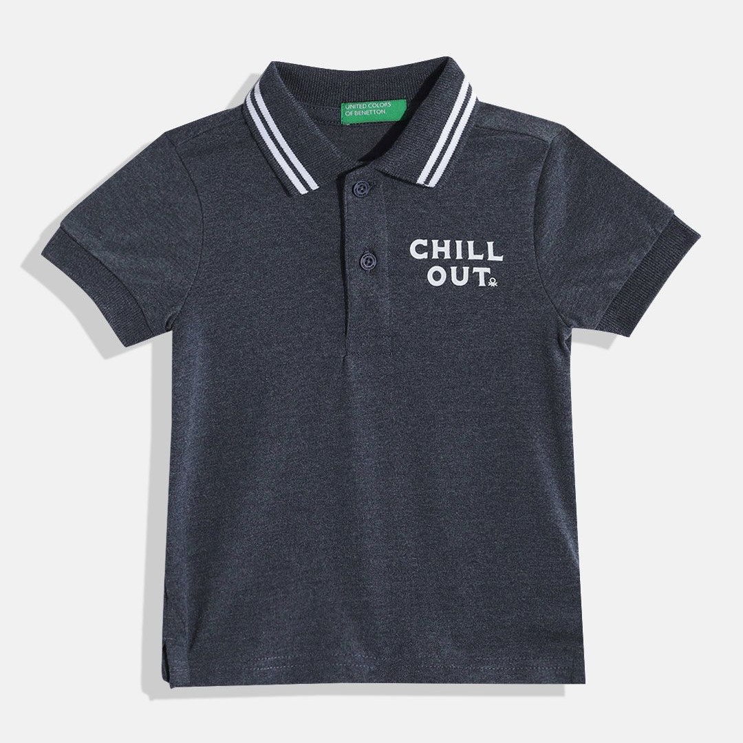 United Colors of Benetton Boys Typography Printed Polo Collar T-shirt