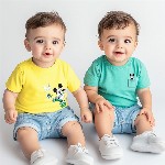 Nauti Nati Disney Boys Pack of 2 Mickey Mouse Printed Antimicrobial Jersey Cotton T-Shirts