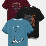 HELLCAT Boys Pack Of 3 Printed Cotton T-shirt