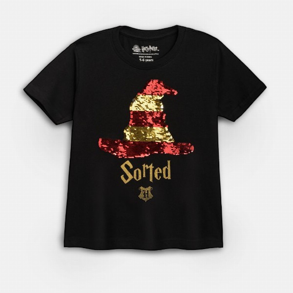 Nap Chief Kids Reversible Black Harry Potter Sequinned Round Neck T-shirt