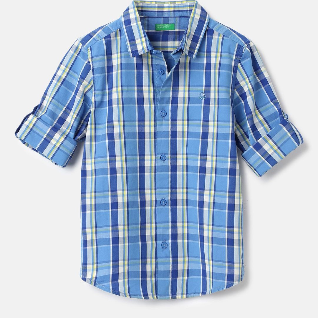United Colors of Benetton Boys Spread Collar Tartan Checked Cotton Casual Shirt