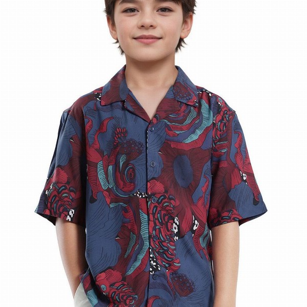 RARE ONES Boys Floral Printed Cubans Collar Short Sleeves Casual Shirt