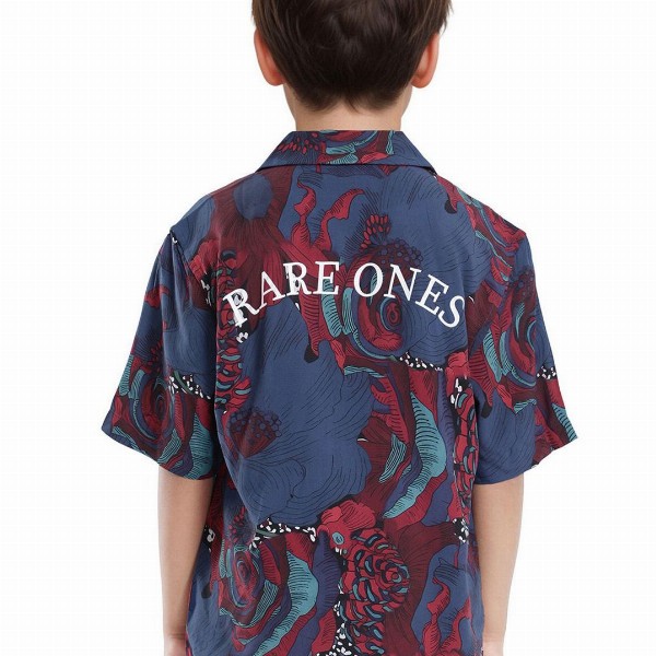 RARE ONES Boys Floral Printed Cubans Collar Short Sleeves Casual Shirt