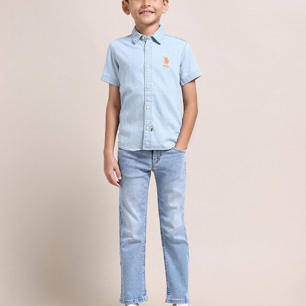 U.S. Polo Assn. Kids Boys Classic Chambray Weave Pure Cotton Casual Shirt