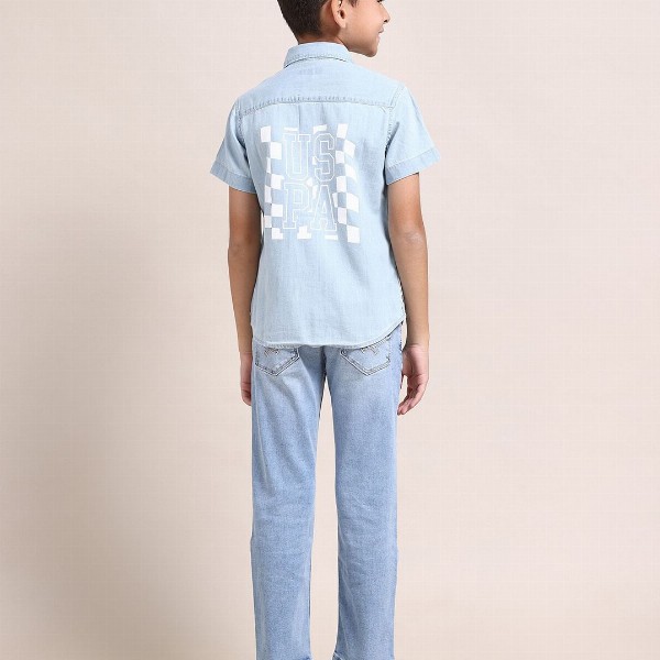 U.S. Polo Assn. Kids Boys Classic Chambray Weave Pure Cotton Casual Shirt