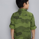 HERE&NOW Boys Olive Green Pure Cotton Printed Casual Shirt