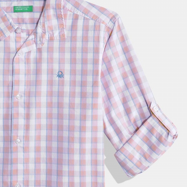 United Colors of Benetton Boys Cotton Windowpane Checked Casual Shirt