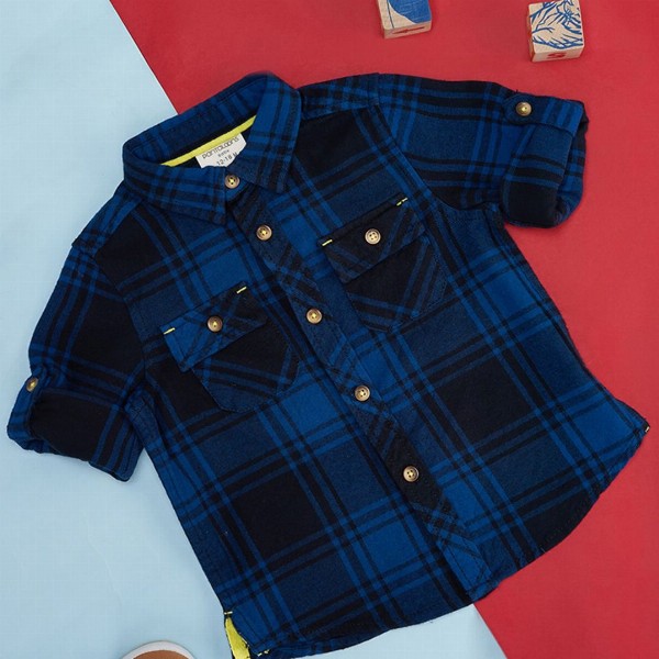 Pantaloons Baby Boys Checked Spread Collar Roll-Up Sleeves Cotton Casual Shirt