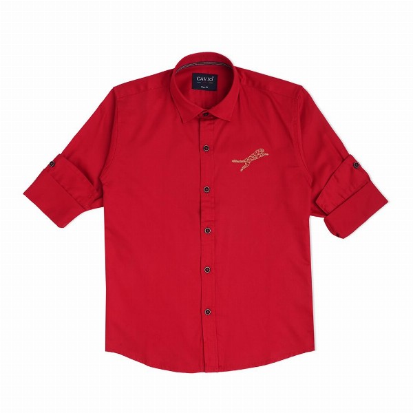 CAVIO Boys Red Solid Casual Shirt