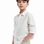 RARE ONES Boys Spread Collar Solid Linen Casual Shirt