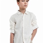 RARE ONES Boys Spread Collar Solid Linen Casual Shirt