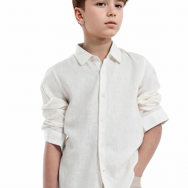 RARE ONES Boys Spread Collar Solid Linen Casual Shirt