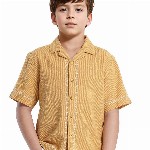 RARE ONES Boys Cuban Collar Textured Cotton Casual Shirts