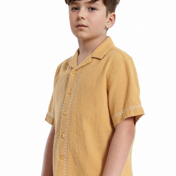 RARE ONES Boys Cuban Collar Textured Cotton Casual Shirts